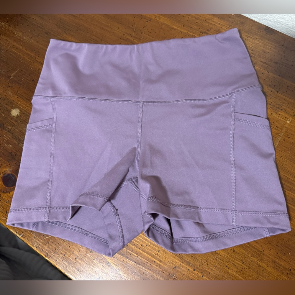 Yogalicious Purple Bike Shorts High-Waisted Stretch w 2 POCKETS